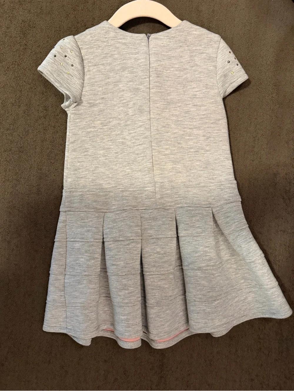 Mayoral Cream Knit Pleated Dress with Floral Appliqués
